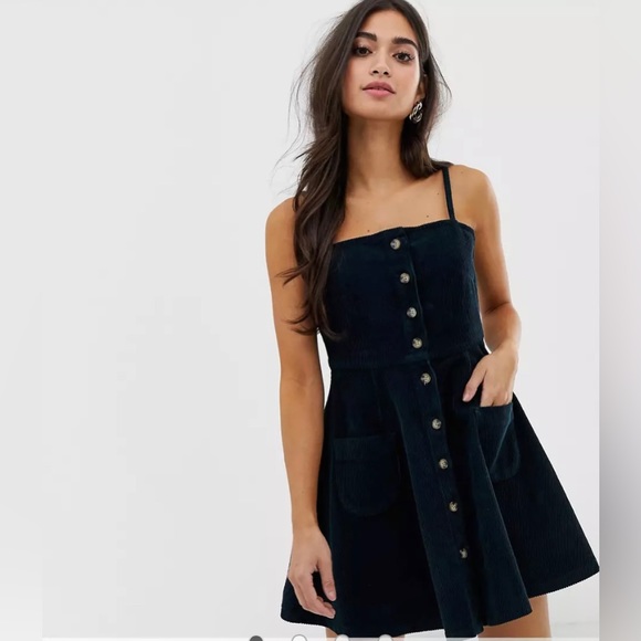ASOS DESIGN Petite cord button through mini dress in emerald green - Picture 1 of 3